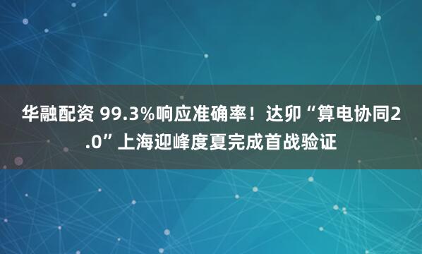 华融配资 99.3%响应准确率！达卯“算电协同2.0”上海迎峰度夏完成首战验证